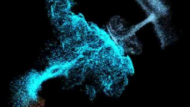 Enerji parçacıkları patlama animasyonu siyah arkaplan üzerinde karıştırılıyor