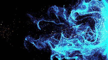 Enerji parçacıkları siyah arkaplan üzerinde karışıyor  