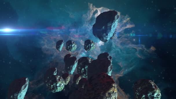 Animazione Render Del Campo Asteroids Nella Nebulosa Con Volo Lineare — Video Stock