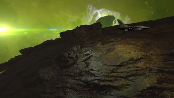 Bilimkurgu Manzara Dijital Arka Planı Arkaplanda Nebula Olan Karada Sihirbaz — Stok video