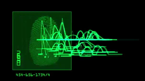 Animasi Sidik Jari Biometrik Dengan Pemindaian Lingkup Atas Latar Belakang — Stok Video