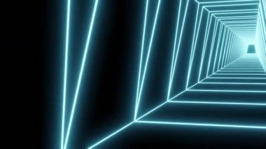3D animasyon - soyut arkaplan, neon ışığı, tünel koridorunda ileri uçuş