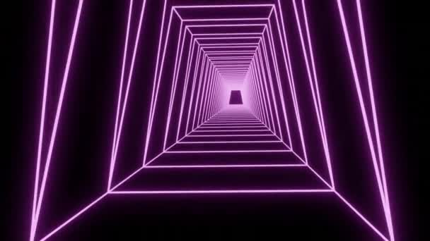 Animation Abstract Background Neon Light Beam Flight Forward Tunnel Corridor — Video