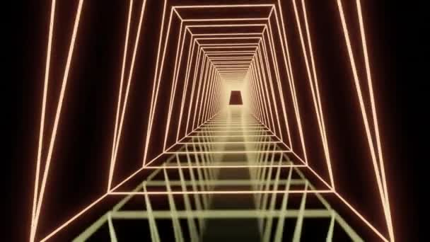 Animasyon Soyut Arkaplan Neon Işığı Tünel Koridorunda Ileri Uçuş — Stok video