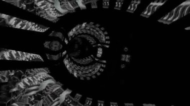 Parlak şekilli bir tünelde uçmak. Sınırsız döngülü animasyon