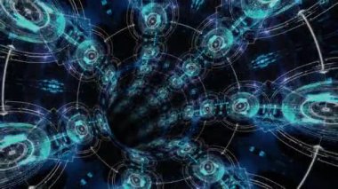 Parlak şekilli bir tünelde uçmak. Sınırsız döngülü animasyon