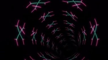 Parlak şekilli bir tünelde uçmak. Sınırsız döngülü animasyon