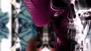 Kanatlarıyla çırpınan sayborg ölüm meleğinin animasyonu.