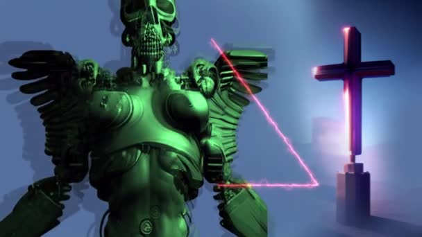 Animation Eines Cyborg Todesengels Der Mit Flügeln Flattert — Stockvideo