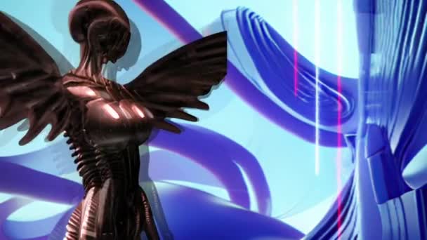 Animation Ange Cyborg Mort Battant Des Ailes — Video