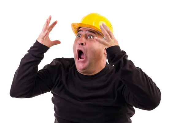 Construction worker screaming in terror — Stock Photo, Image