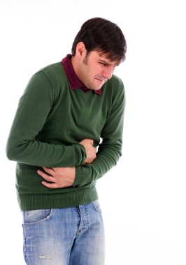 Young man with strong stomach pain clipart