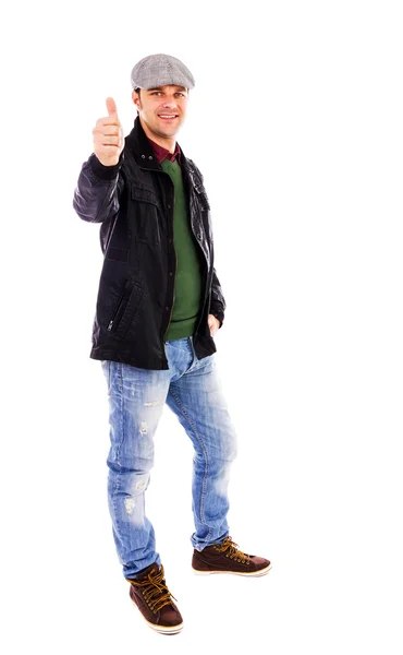 Happy young man smiling and showing thumb up — Stock Photo, Image