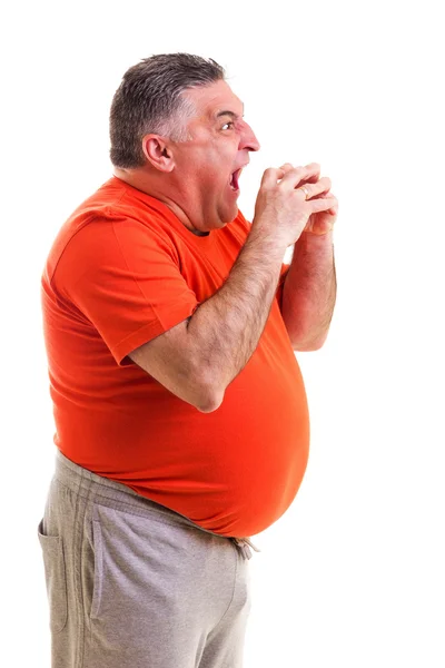 Portrait of a hungry overweight man — Stock Photo, Image