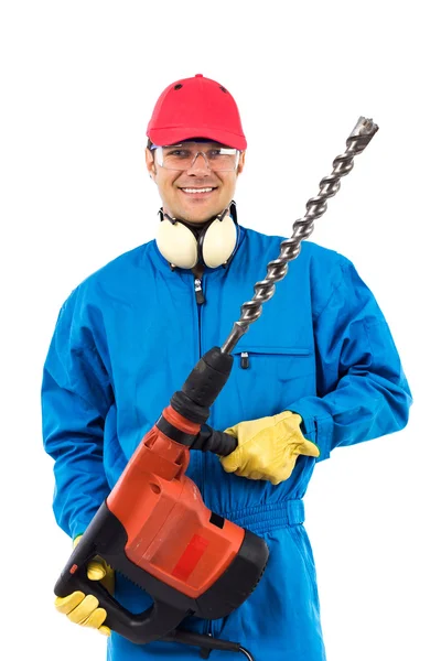 Worker holding a power drill — Stock Photo, Image