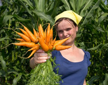 genç kadın bir sürü havuç