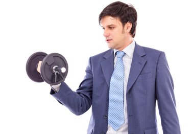 dumbbell ile genç iş adamı