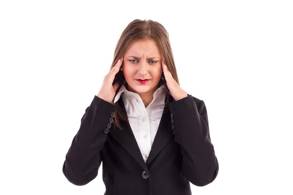 Close up portrait of a pretty young business woman with headach — Stock Photo, Image