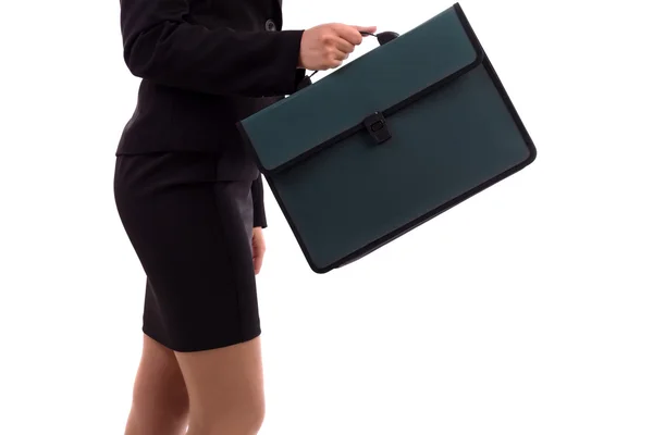 Closeup portrait of a businesswoman with briefcase — Stock Photo, Image
