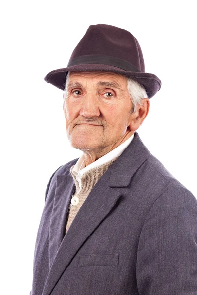 Portrait of an expressive old man with hat — Stock Photo, Image