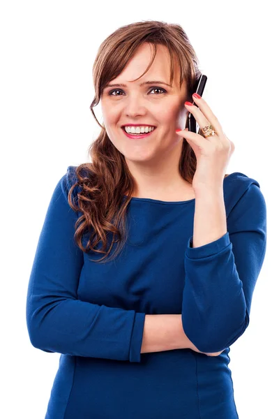 Pretty young lady speaking on the phone and smiling — Stock Photo, Image