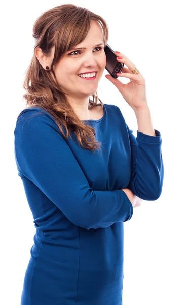 Pretty young lady speaking on the phone and smiling — Stock Photo, Image