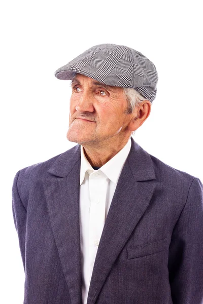 Expressive senior with hat looking away — Stock Photo, Image