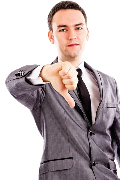 Disappointed young business man showing thumb down sign — Stock Photo, Image