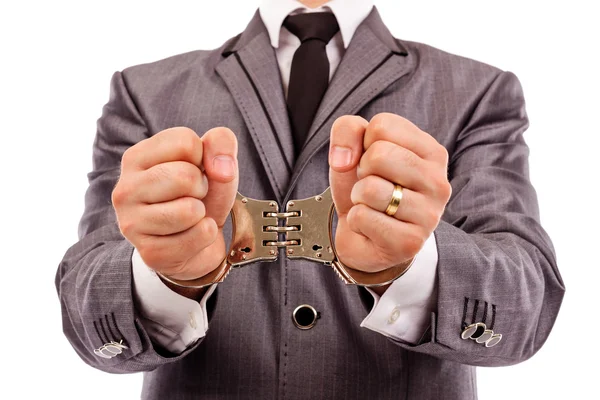 Businessman's hands with handcuffs — Stock Photo, Image