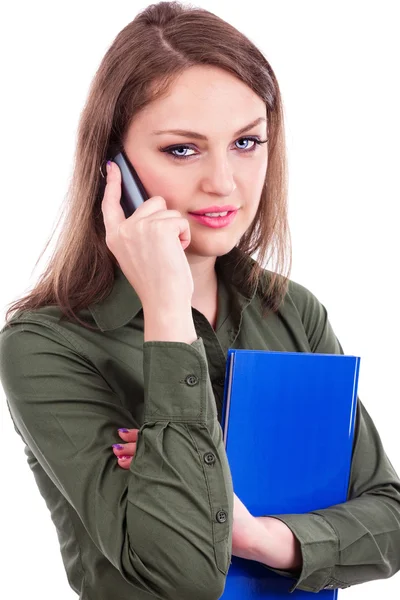 Closeup portrait of a pretty young businesswoman talking on mob — Stock Photo, Image