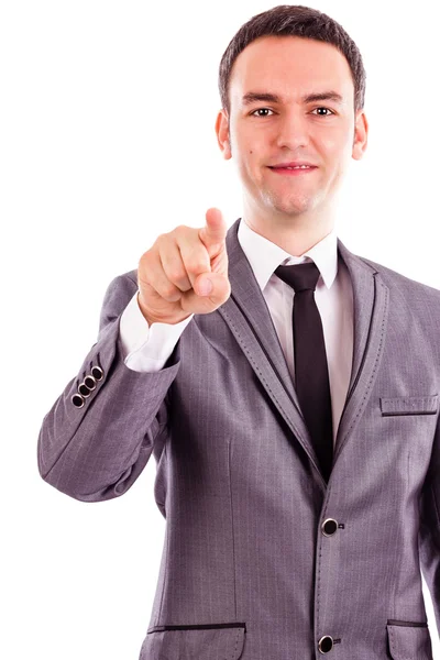Portret van een jonge ondernemer wijzend met zijn vinger — Stockfoto