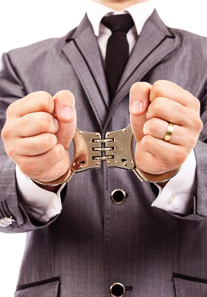 Closeup portrait of a handcuffed hands. — Stock Photo, Image