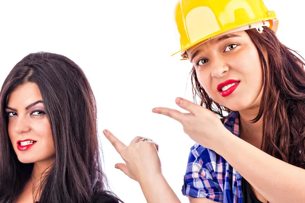 Two young businesswomen working together and competing — Stock Photo, Image