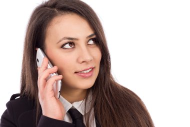 mutlu başarılı işkadını akıllı telefonu ile gülümseyen 