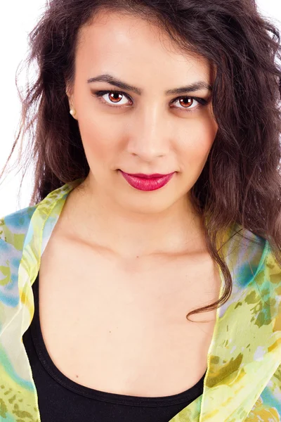 Portrait of a beautiful young woman with a shawl on her shoulder — Stock Photo, Image