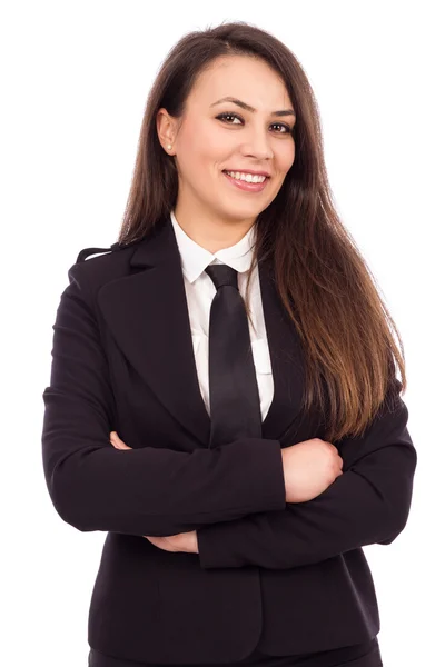 Portrait of attractive smiling businesswoman with arms folded — Stock Photo, Image