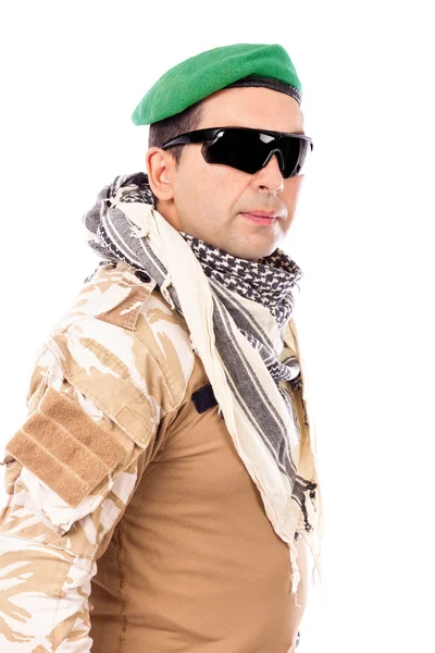 Soldier with green beret and glasses — Stock Photo, Image