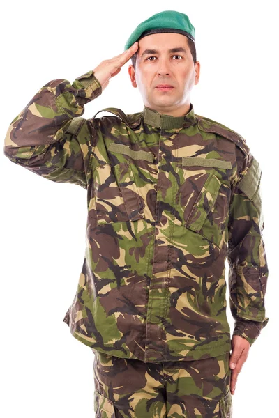 Young army soldier saluting — Stock Photo, Image