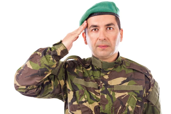Young army soldier saluting isolated — Stock Photo, Image