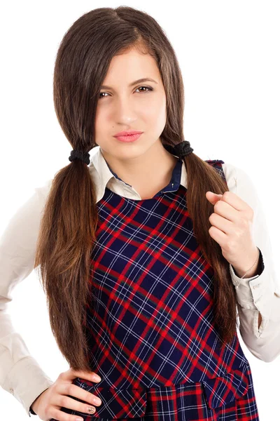 Portrait of upset teenager showing her fist — Stock Photo, Image