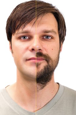 Suratının yarısı üzerinde sakallı genç adam