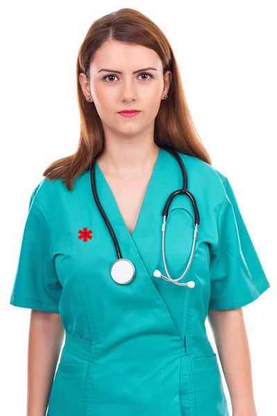 Portret van een jonge vrouwelijke arts met stethoscoop — Stockfoto