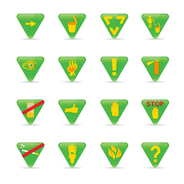 Ikonkészlet zöld háromszögek ökológia Jogdíjmentes Stock Vektorok