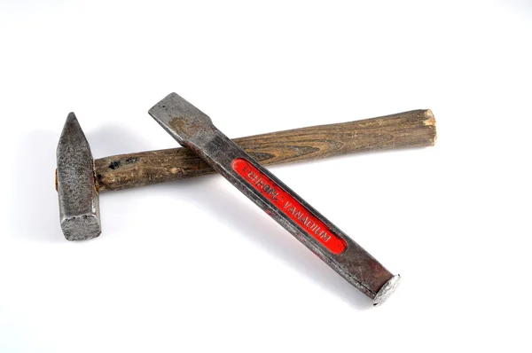 Hammer and chisel isolated on white background — Stock Photo, Image