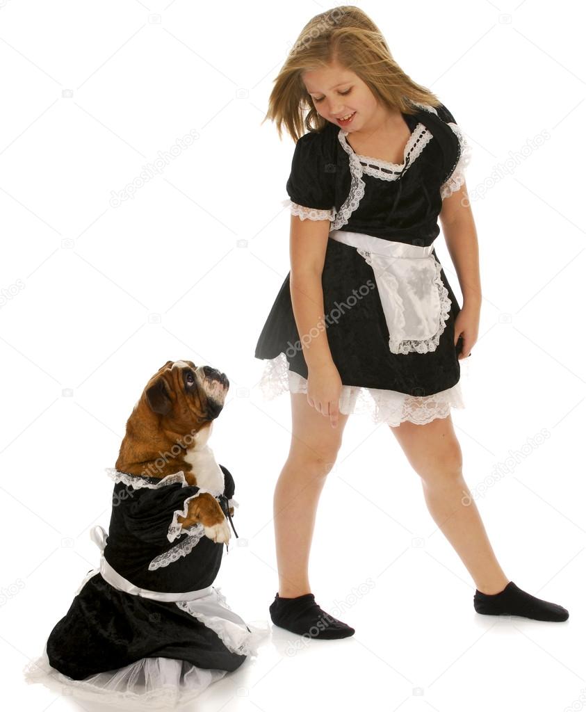 girl and dog maids