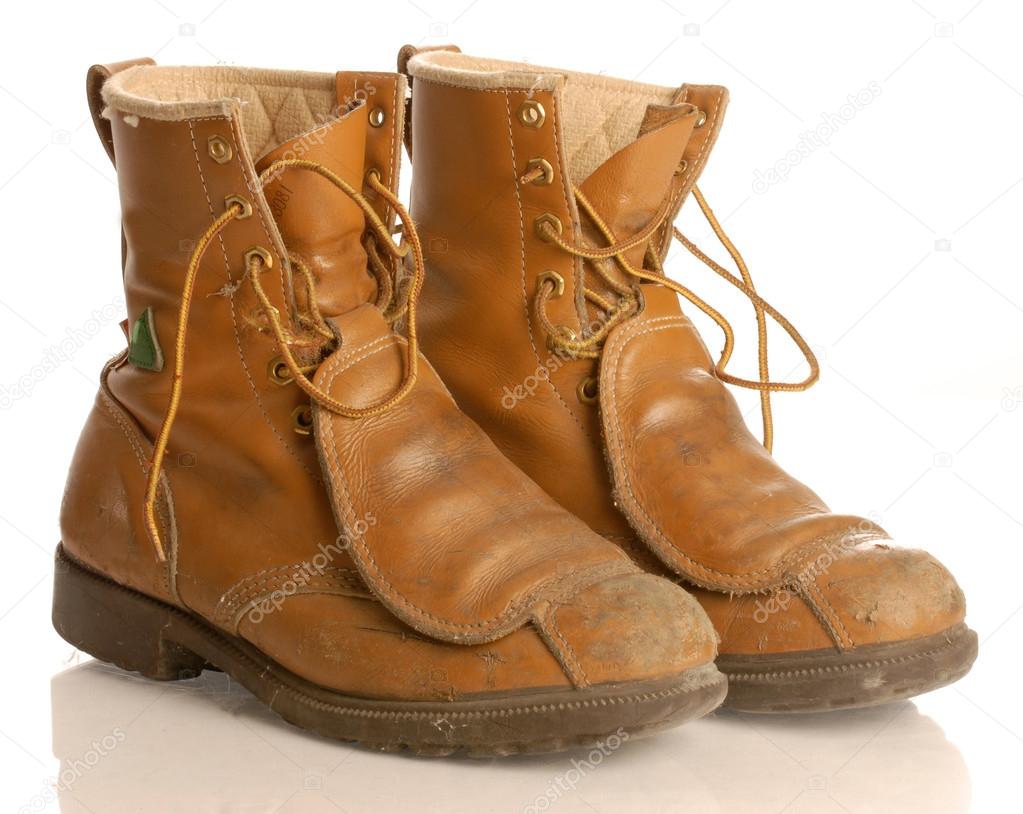 Worn work boots
