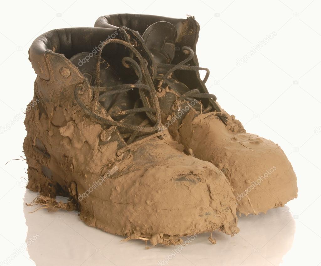 Muddy work boots