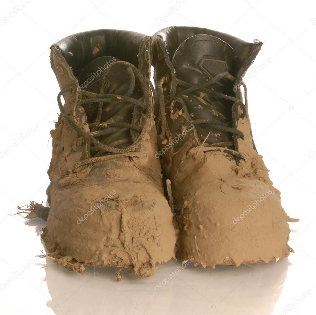 Muddy work boots