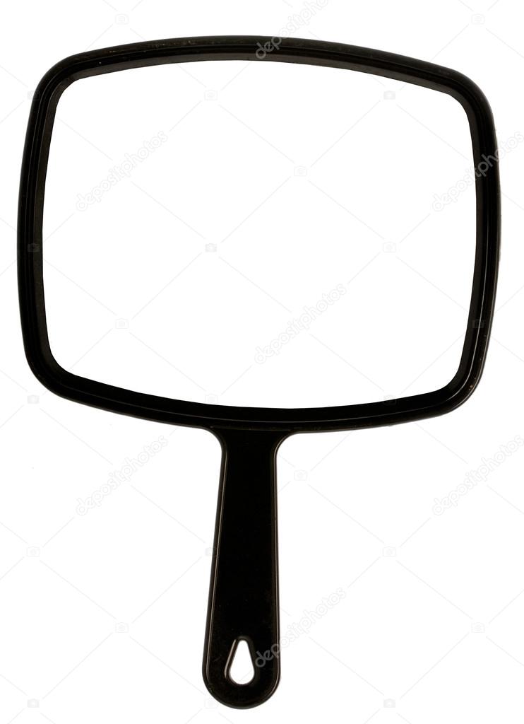 black hand mirror isolated on white background