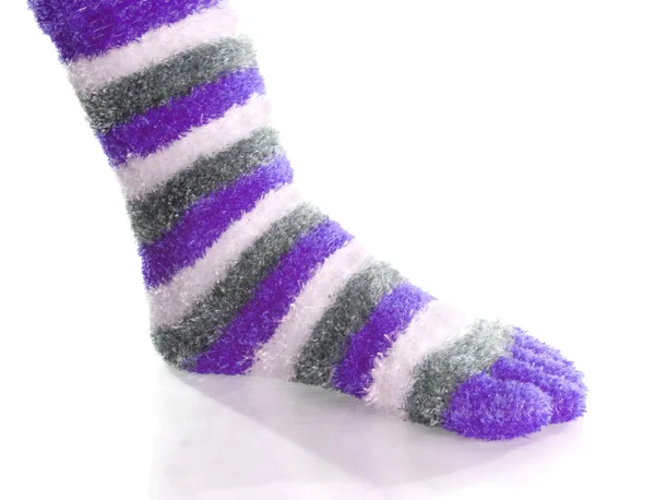 Lila grau und weiß gestreifte Zehensocken — Stockfoto